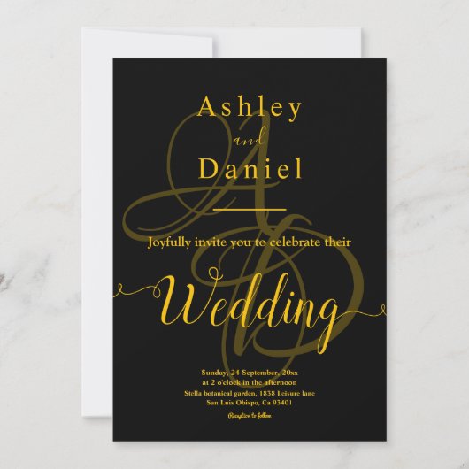 Minimale Schwarz-Gold-Monogramm-Delikatesse Einladung (Vorderseite)