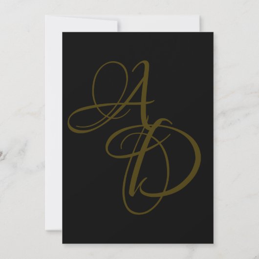 Minimale Schwarz-Gold-Monogramm-Delikatesse Einladung (Rückseite)