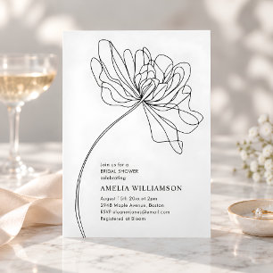 Minimale Schwarz-Weiß-Blumen-Zeichnung Brautparty Einladung