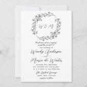 Minimale Schwarz-Weiß-Boho Botanische Hochzeit Einladung (Vorderseite)
