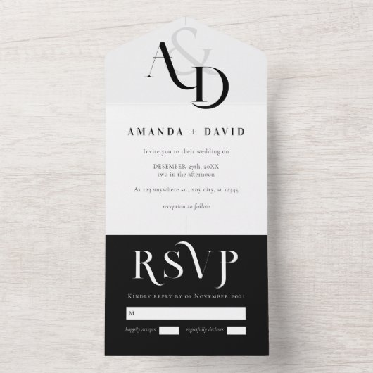 Minimale Schwarz-Weiß-Einfache Hochzeit All In One Einladung (Innen Boden)