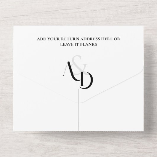 Minimale Schwarz-Weiß-Einfache Hochzeit All In One Einladung (Rückseite)