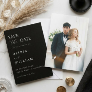 Minimale Schwarz-Weiß-Elegante Foto-Hochzeit Save The Date