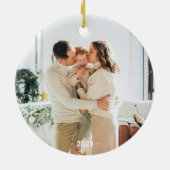 Minimale Schwarz-Weiß-Familie Zwei Fotos Keramik Ornament (Hinten)