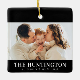 Minimale Schwarz-Weiß-Fette-Monogramm-Weihnachtsfo Keramikornament