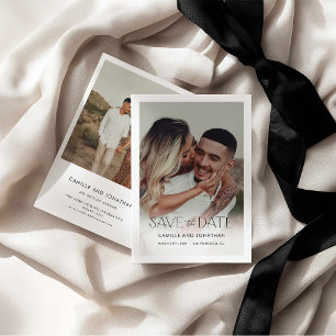 Minimale Schwarz-Weiß-Foto-Hochzeit Heiratsantrag Save The Date