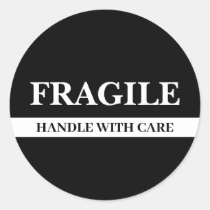 Minimale Schwarz-Weiß-Fragile-Label-Rund-Aufkleber Runder Aufkleber