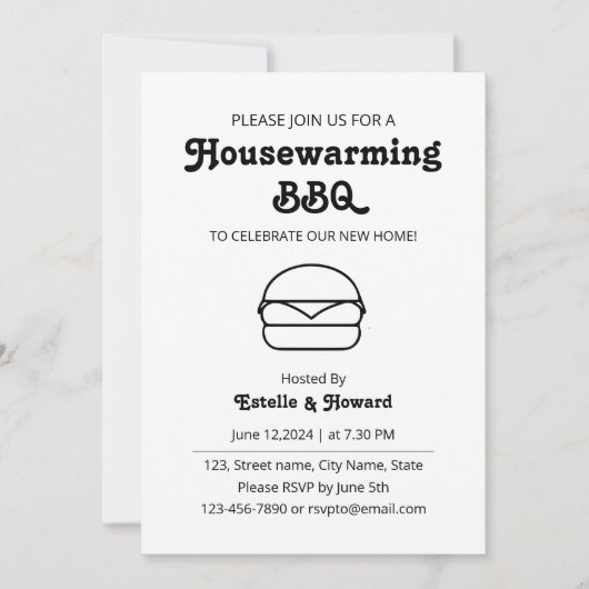 Minimale Schwarz-Weiß-Grillen Einladung (Vorderseite)