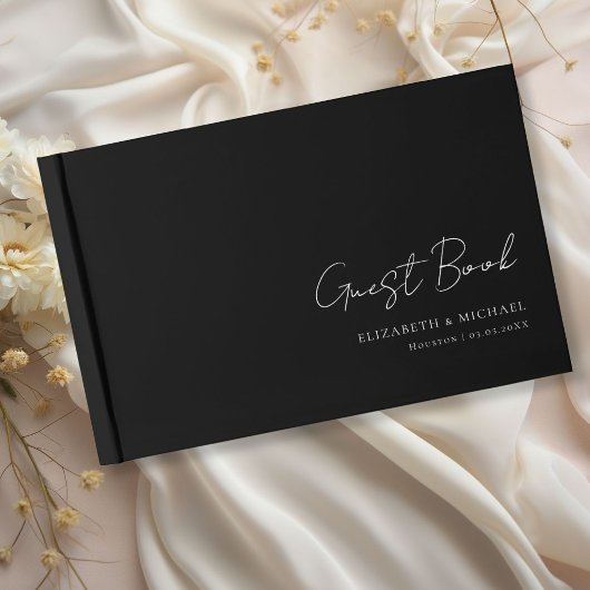 Minimale, Schwarz-Weiß-Handschrift-Hochzeit Gästebuch