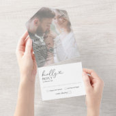 Minimale Schwarz-Weiß-Hochzeit des Fotos All In One Einladung (Abreißen)