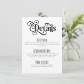 Minimale Schwarz-Weiß-Hochzeitdetails Begleitkarte (Stehend Vorderseite)