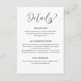 Minimale Schwarz-Weiß-Hochzeitdetails Begleitkarte