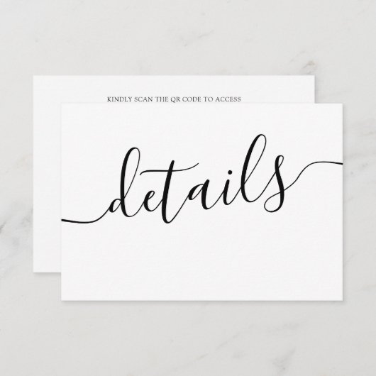 Minimale Schwarz-Weiß-Hochzeitdetails Begleitkarte (Vorne/Hinten)