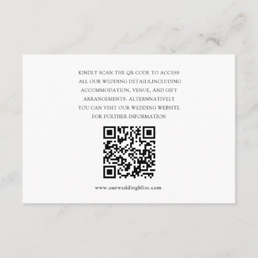 Minimale Schwarz-Weiß-Hochzeitdetails Begleitkarte (Rückseite)