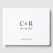 Minimale Schwarz-Weiß-Hochzeitmonogramm Gästebuch (Vorderseite)