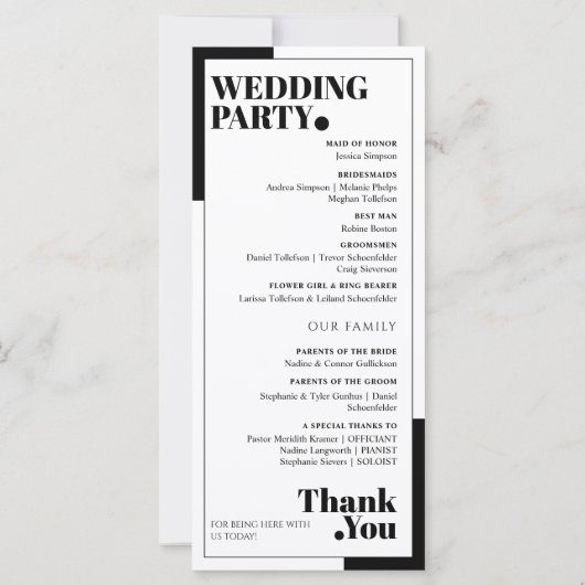 Minimale Schwarz-Weiß-Hochzeitsprogramme (Rückseite)