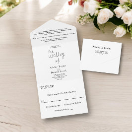 Minimale Schwarz-Weiß-Kalligraphie Moderne Hochzei All In One Einladung