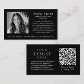 Minimale Schwarz-Weiß-Logo-QR-Code-Foto-Coach Visitenkarte (Vorne/Hinten)