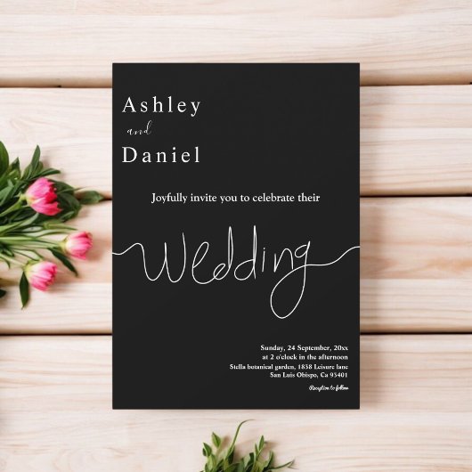Minimale Schwarz-Weiß-Moderne Elegante Hochzeit Einladung