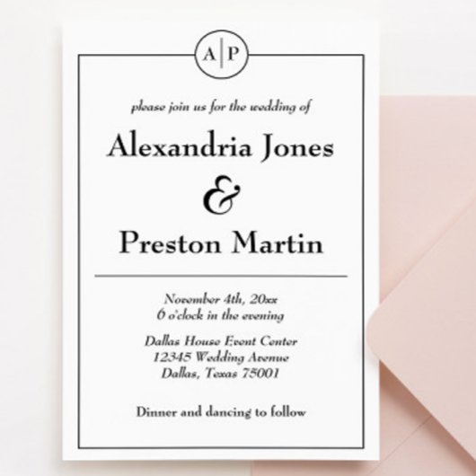 Minimale Schwarz-Weiß-Monogramm-Einladung Einladung