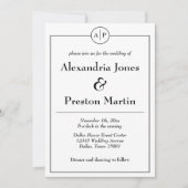 Minimale Schwarz-Weiß-Monogramm-Einladung Einladung (Vorderseite)
