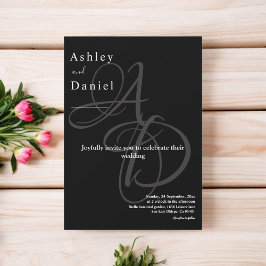 Minimale Schwarz-Weiß-Monogramm-Elegante Hochzeit Einladung