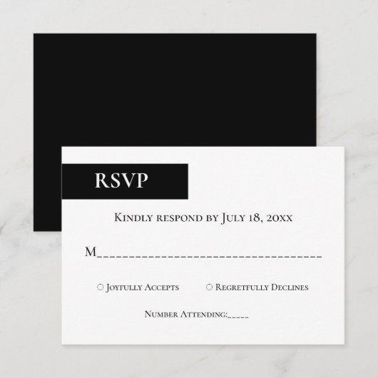 Minimale Schwarz-Weiß-Monogramm-Elegante Hochzeit RSVP Karte (Vorne/Hinten)