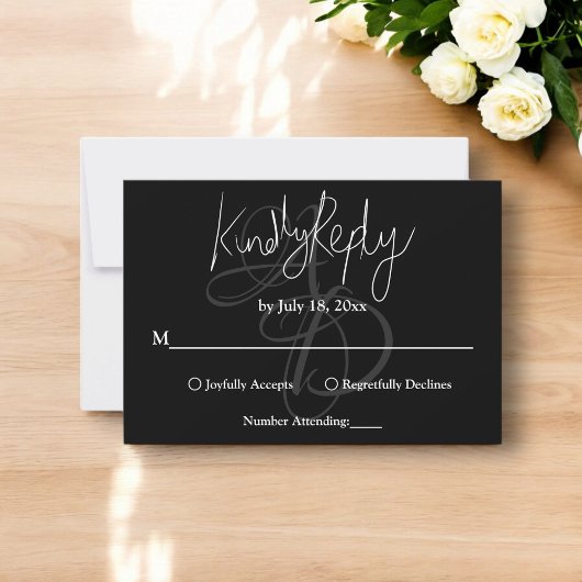 Minimale Schwarz-Weiß-Monogramm-Elegante Hochzeit RSVP Karte