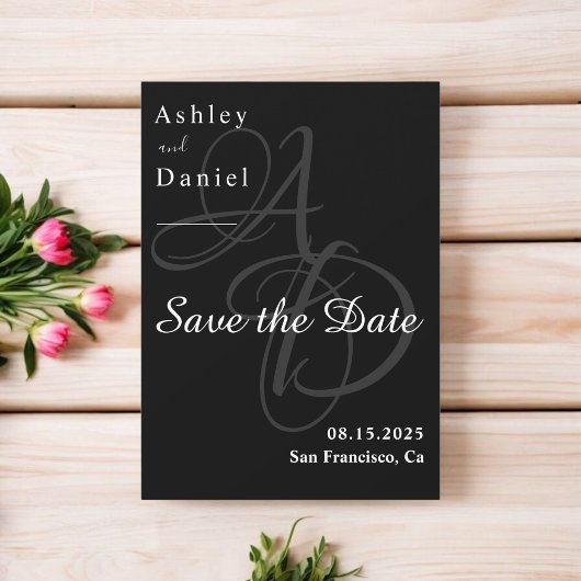 Minimale Schwarz-Weiß-Monogramm-Elegante Hochzeit Save The Date