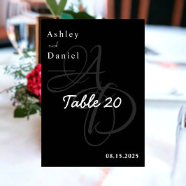 Minimale Schwarz-Weiß-Monogramm-Elegante Hochzeit Tischnummer