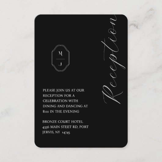 Minimale Schwarz-Weiß-Monogramm-Hochzeitsempfehlun Begleitkarte (Vorderseite)