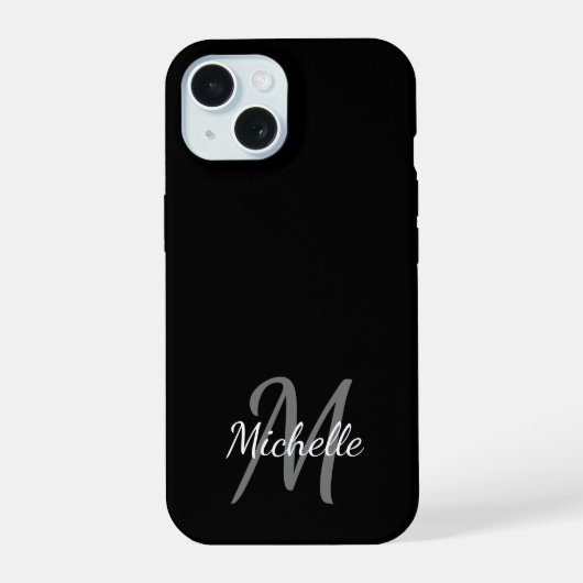 Minimale Schwarz-Weiß-Monogramm-Name + Initiale iPhone 15 Hülle (Rückseite)