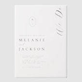 Minimale Schwarz-Weiß-Monogramm-Wappen-Hochzeit Pergament Einladungen (Vorderseite)