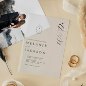 Minimale Schwarz-Weiß-Monogramm-Wappen-Hochzeit Pergament Einladungen