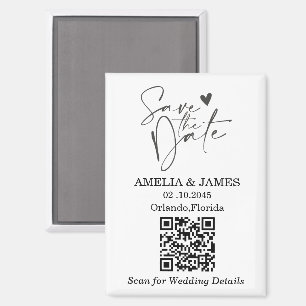 Minimale Schwarz-Weiß-QR-Hochzeit 'Save The Date' Magnet