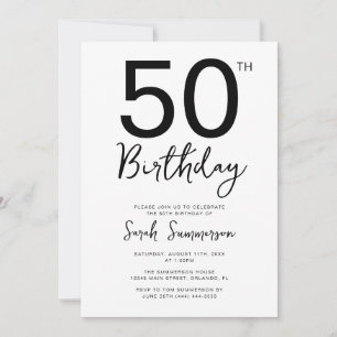 Minimale Schwarz-Weiß-Schrift 50. Geburtstagsfeier Einladung