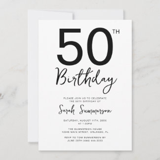 Minimale Schwarz-Weiß-Schrift 50. Geburtstagsfeier Einladung