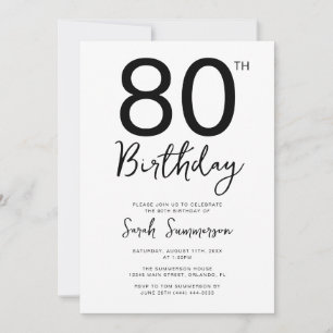 Minimale Schwarz-Weiß-Schrift 80. Geburtstagsfeier Einladung