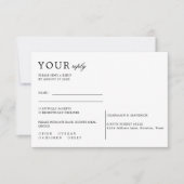 Minimale Schwarz-Weiß-Schriftzeichen-Hochzeit RSVP Karte (Vorderseite)