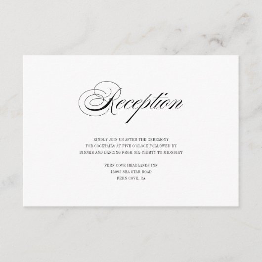 Minimale Schwarz-Weiß-Script-Hochzeitsempfehlung Begleitkarte (Vorderseite)