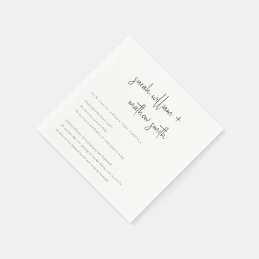 Minimale Schwarz-Weiß-Script-Typografie Spaß-Fakte Serviette (Ecke)