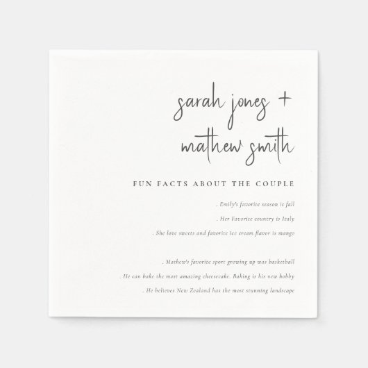 Minimale Schwarz-Weiß-Script-Typografie Spaß-Fakte Serviette (Vorderseite)