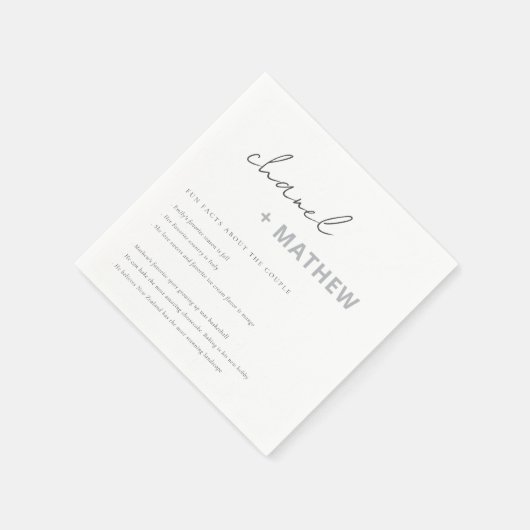 Minimale Schwarz-Weiß-Script-Typografie Spaß-Fakte Serviette (Ecke)