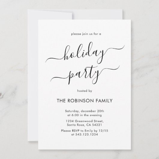 Minimale Schwarz-Weiß-Skript-Feier Einladung (Vorderseite)