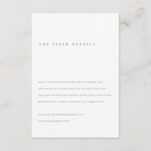 Minimale Schwarz-Weiß-Typografie-Hochzeitsdetails Begleitkarte (Vorderseite)