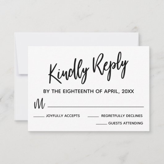 Minimale Schwarz-Weiß-Typografie-Hochzeitskarte RSVP Karte (Vorderseite)