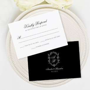 Minimale Schwarz-weiße Bläschen-Monogramm-Wappen-H RSVP Karte