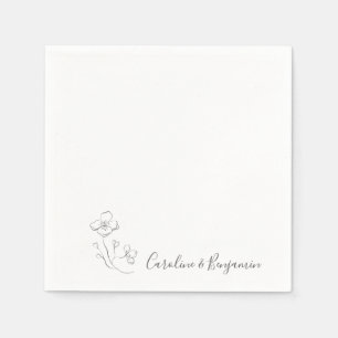 Minimale Schwarz-weiße Blumenstrauß Art Custom Wed Serviette