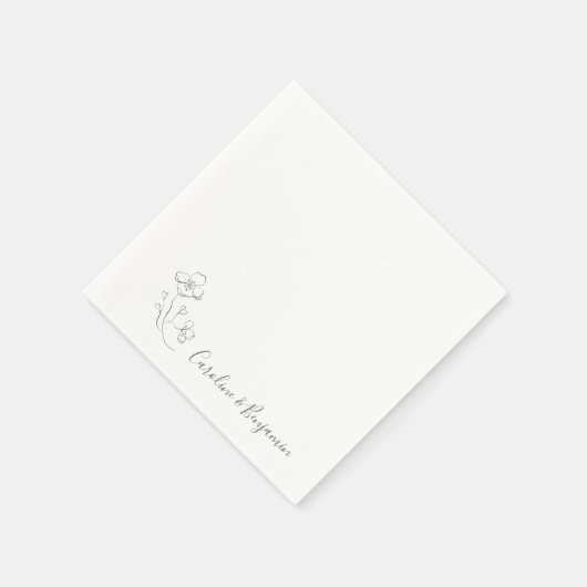 Minimale Schwarz-weiße Blumenstrauß Art Custom Wed Serviette (Ecke)