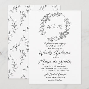 Minimale schwarz-weiße Boho-Botanical-Hochzeit Einladung